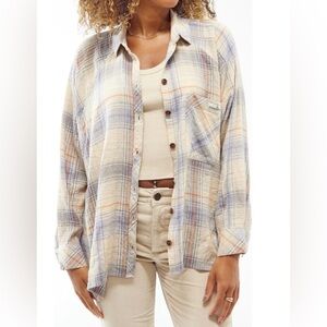 BDG Brendan Plaid Flannel Cream Oversized Top Sz M Urban Outfitters
